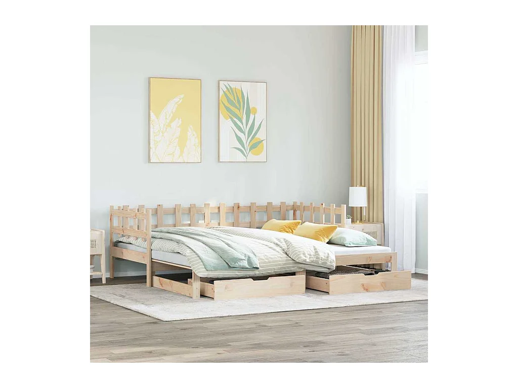 Lit de jour avec gigogne et tiroirs sans matelas 80x200 cm