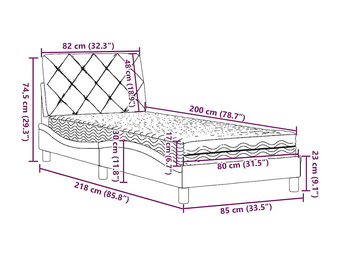 Bett mit Matratze Creme 80x200 cm Stoff