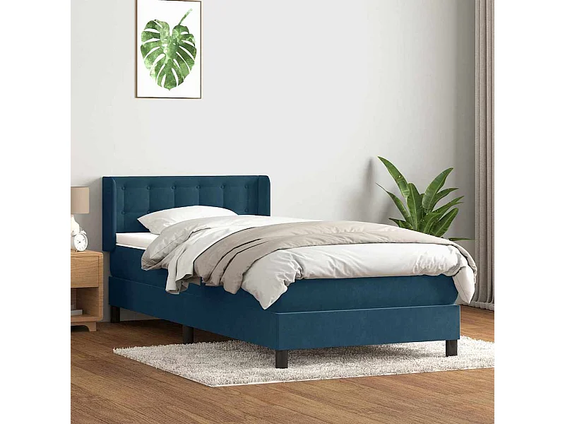 Cama box spring con colchón terciopelo azul oscuro 80x220 cm