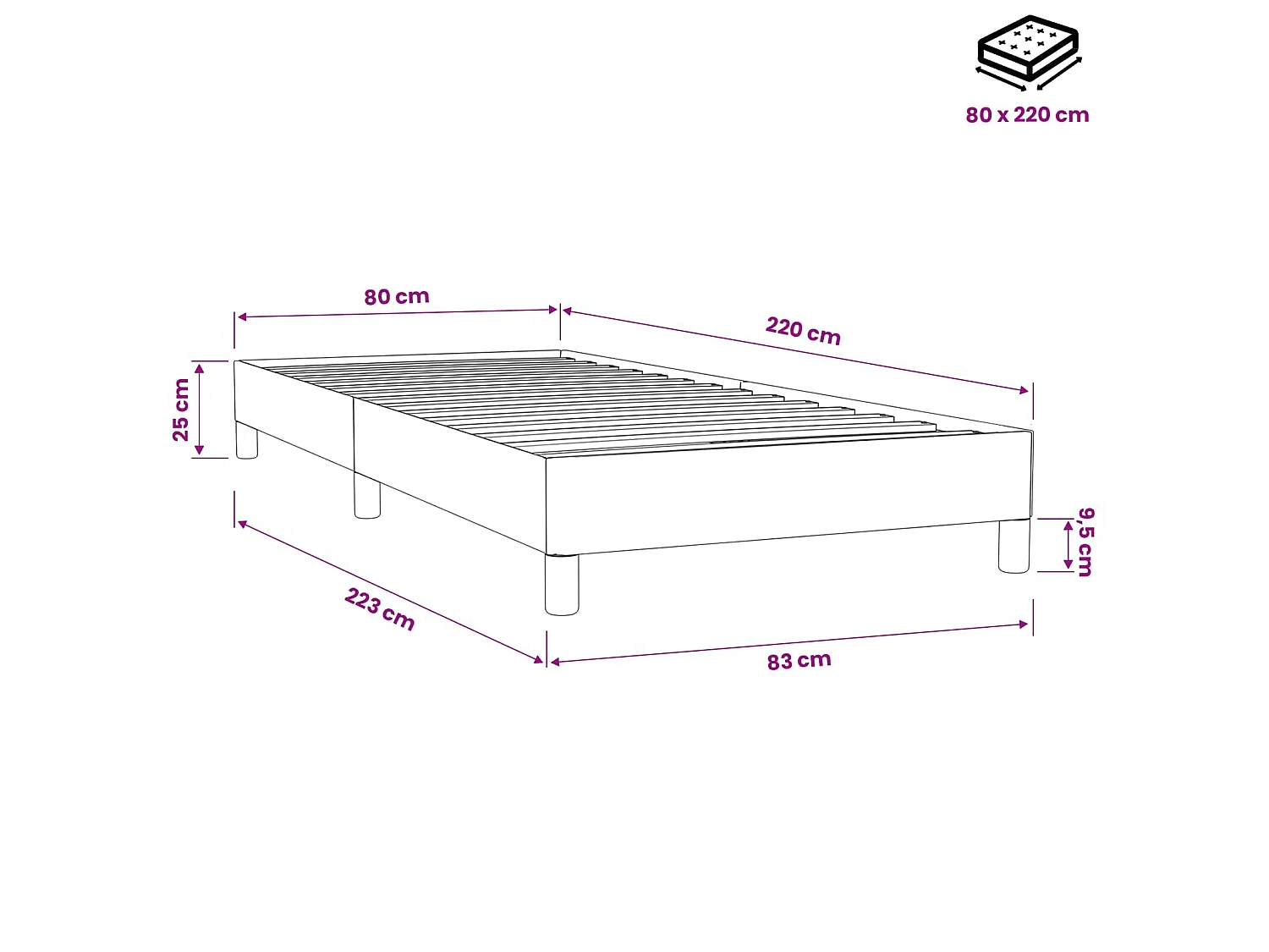 Sommier à lattes de lit sans matelas gris clair 80x220 cm