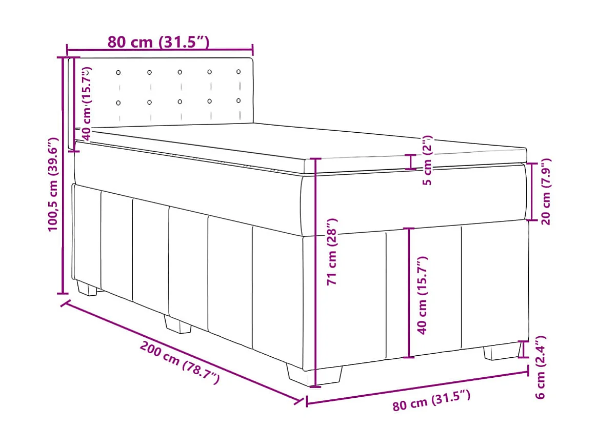 Sommier à lattes de lit avec matelas gris clair 80x200 cm tissu