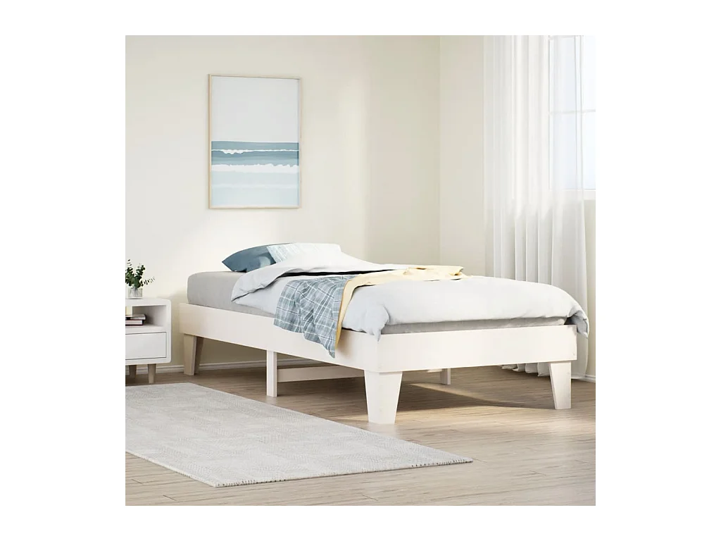Cadre de lit sans matelas blanc 75x190 cm bois de pin massif