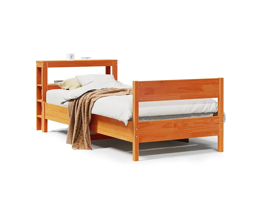Bedframe zonder matras massief grenenhout wasbruin 75x190 cm