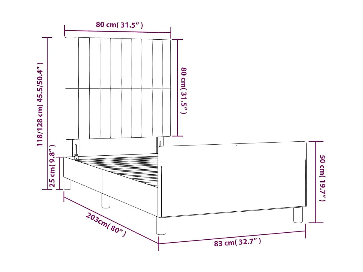 Estructura de cama sin colchón terciopelo gris oscuro 80x200 cm