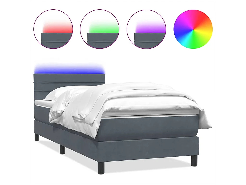 Cama box spring con colchón y LED terciopelo gris oscuro 80x220 cm