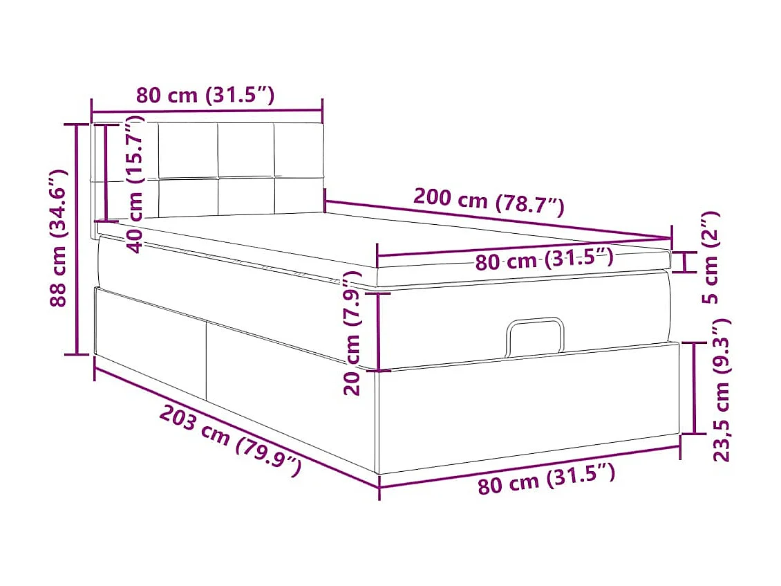Cadre de lit ottoman avec matelas bleu foncé 80x200 cm velours