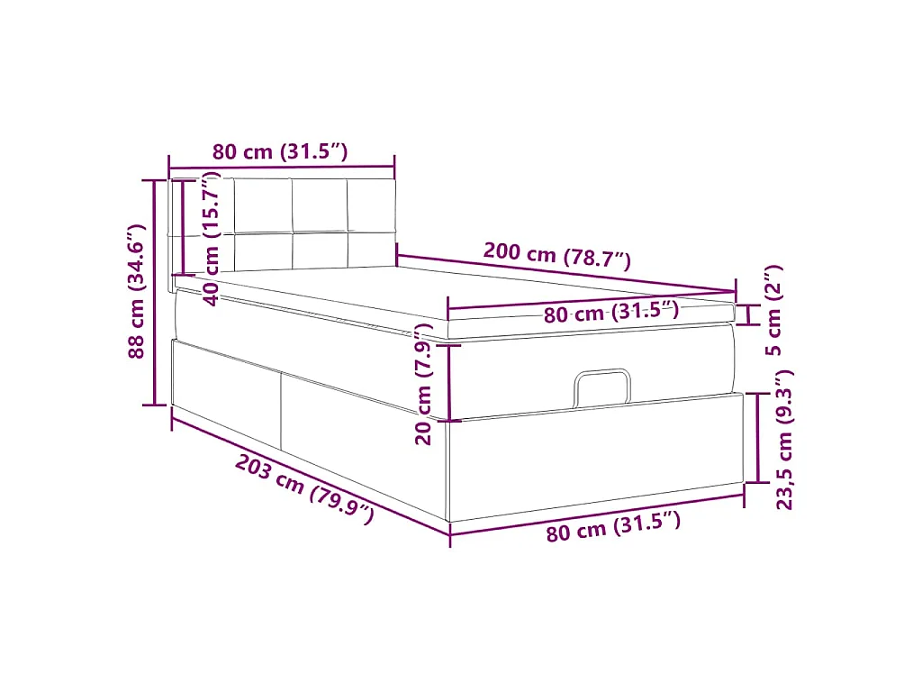 Estrutura cama otomana colchão 80x200 cm veludo azul escuro