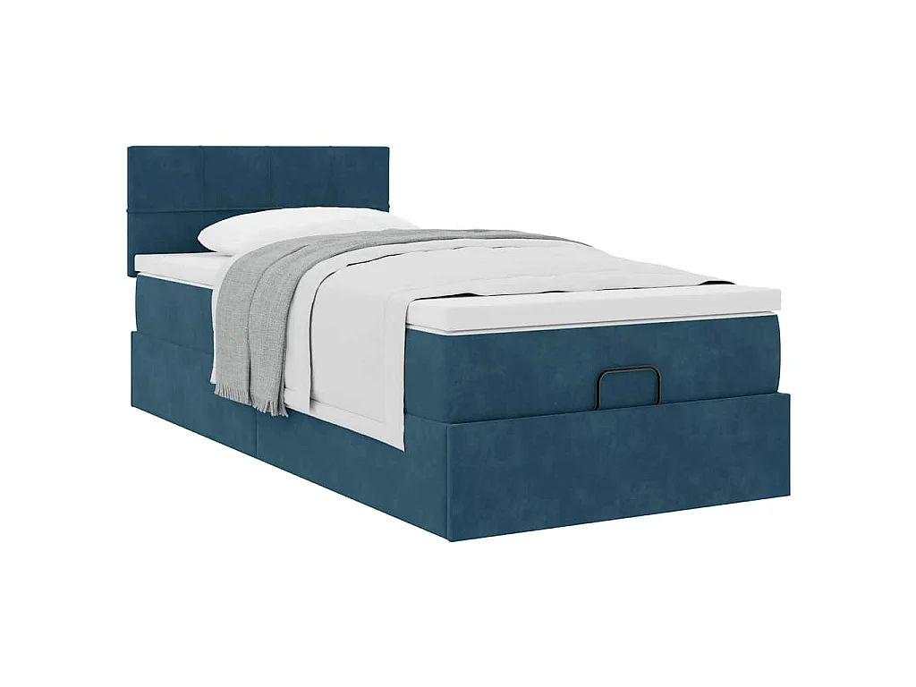 Estrutura cama otomana colchão 80x200 cm veludo azul escuro