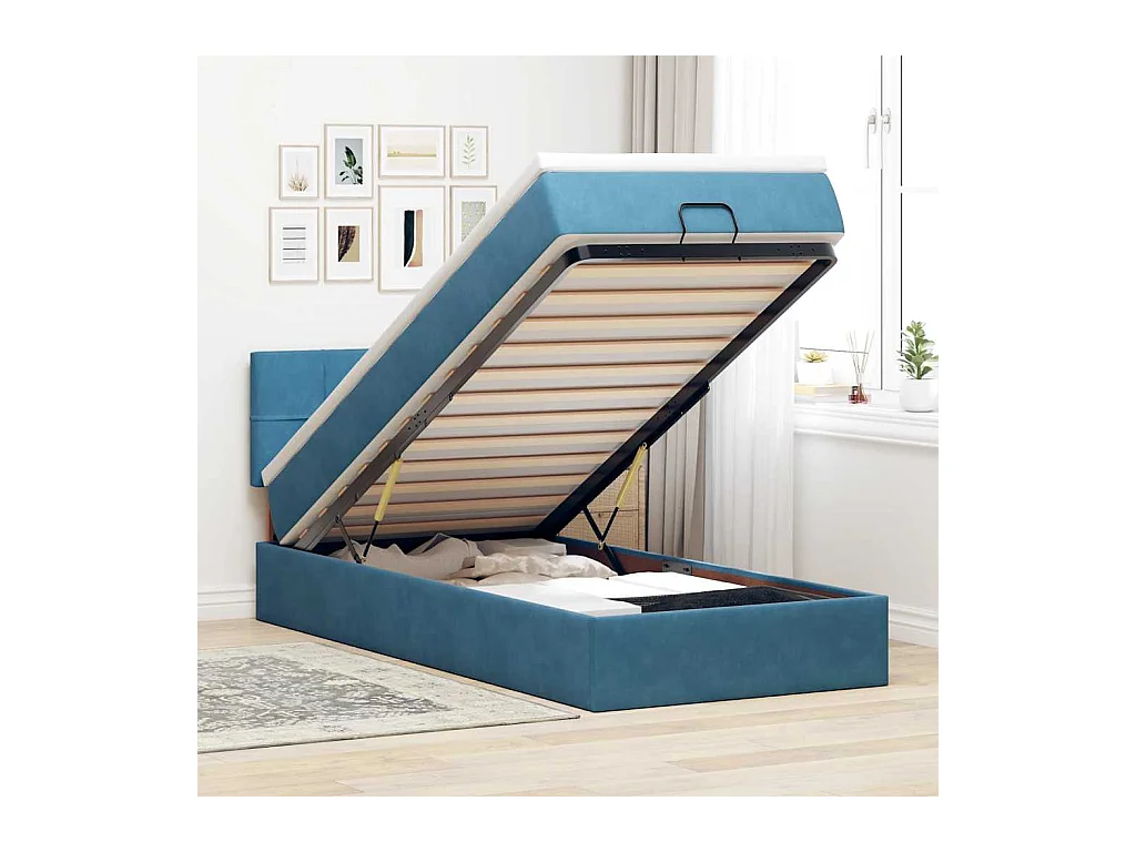 Pouf Letto con Materasso e LED Blu Scuro 80x200cm in Velluto