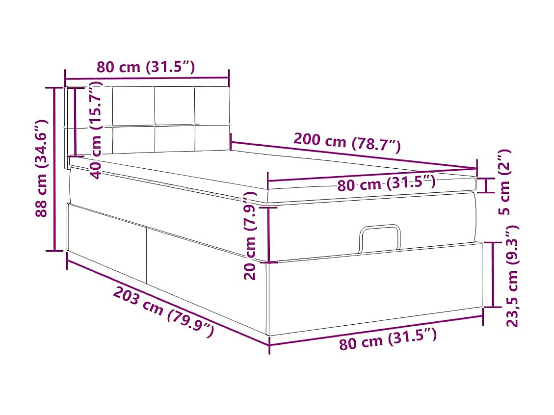 Bed poef met matras en LED's 80x200 cm fluweel donkerblauw