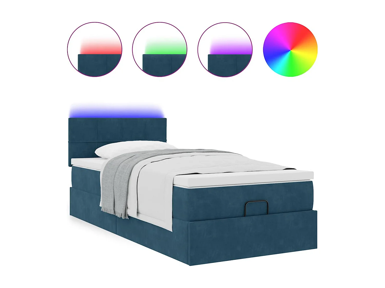 Cama otomana con colchón y LED terciopelo azul oscuro 80x200 cm