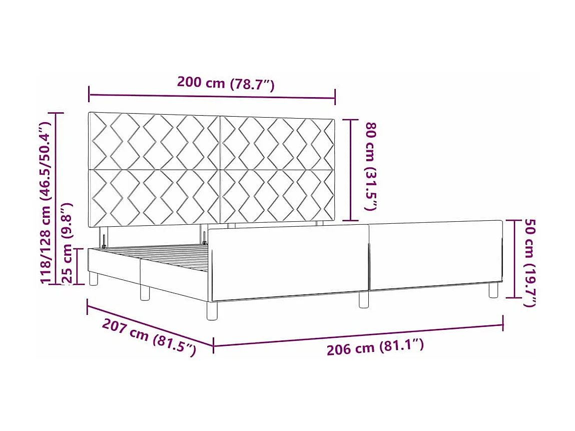 Bedframe met hoofdeinde Donkergrijs 200 x 200 cm Stof
