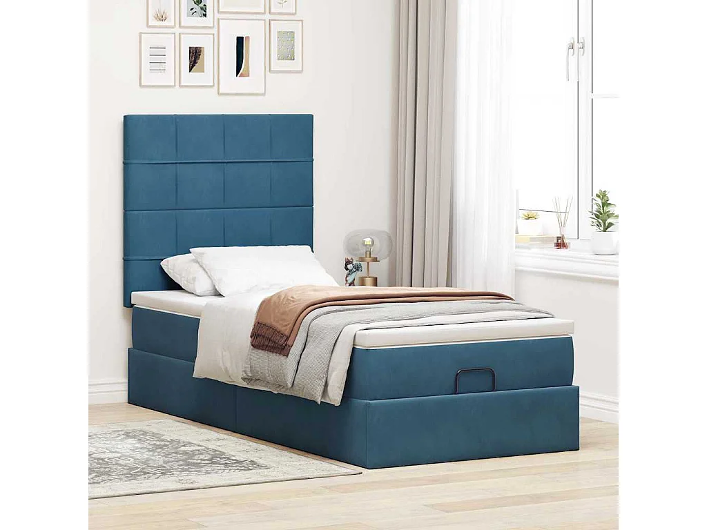 Ottoman bed met matrassen en LED's 80x200cm fluweel donkerblauw