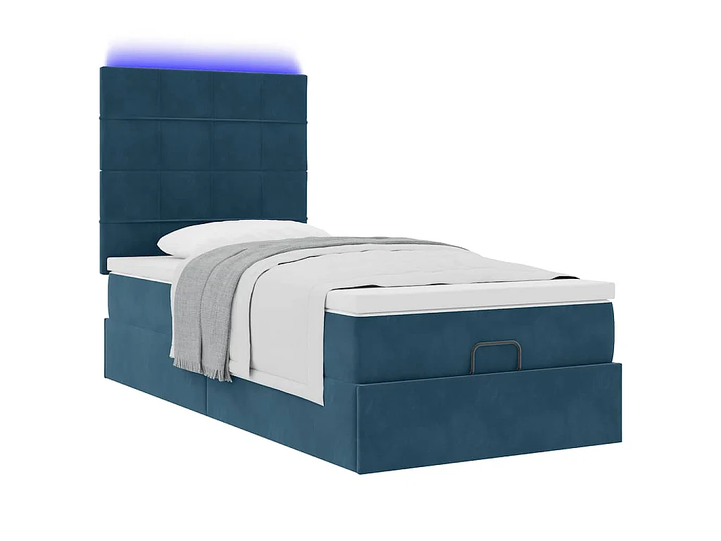 Ottoman-Bett mit Matratzen & LEDs Dunkelblau 80x200 cm Samt
