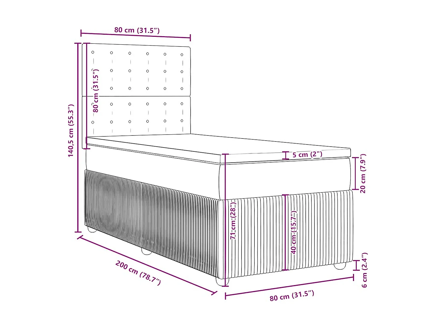 Boxspringbett mit Matratze Dunkelbraun 80x200 cm Stoff