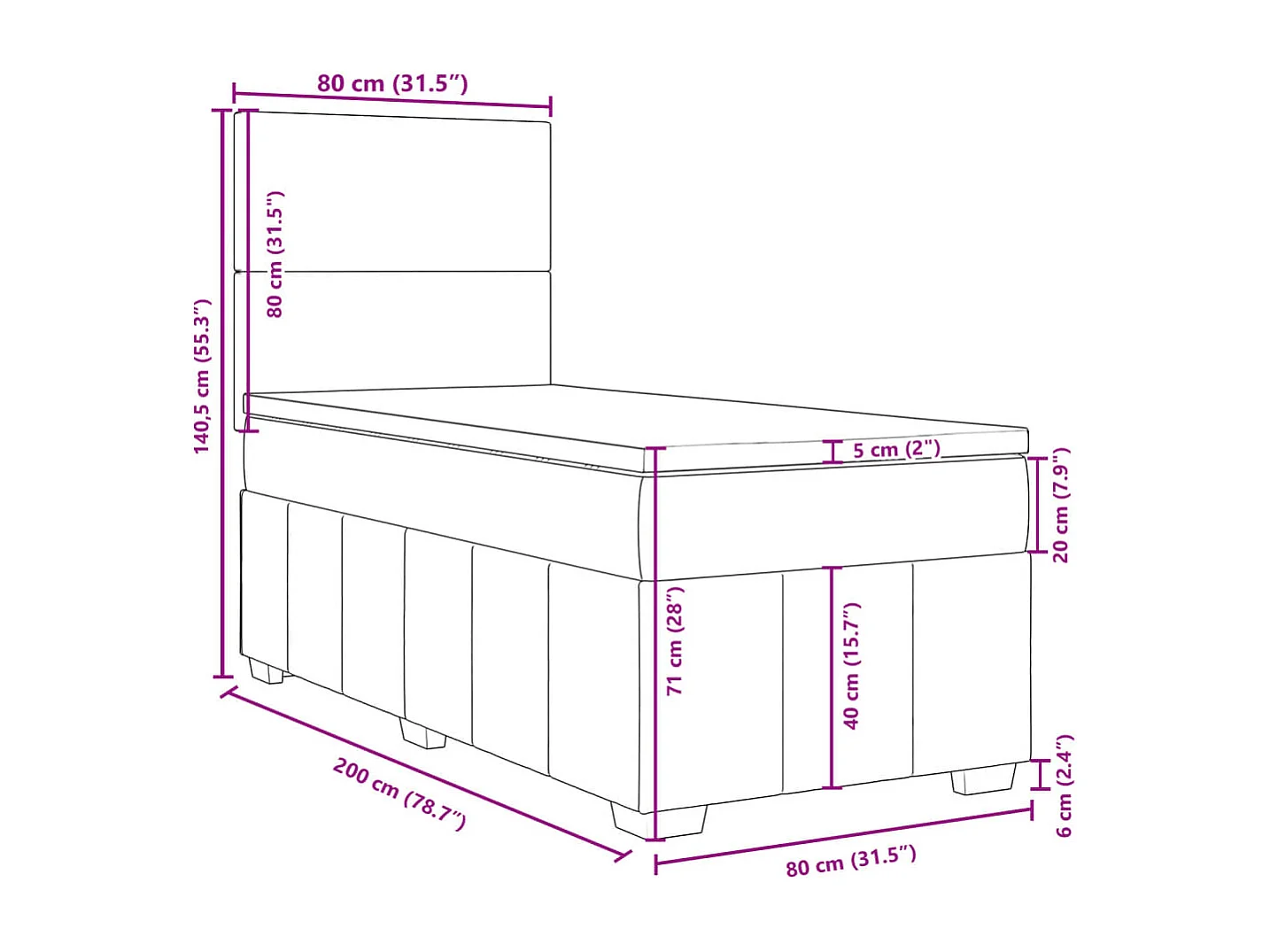 Giroletto a Molle con Materasso Tortora 80x200 cm inTessuto
