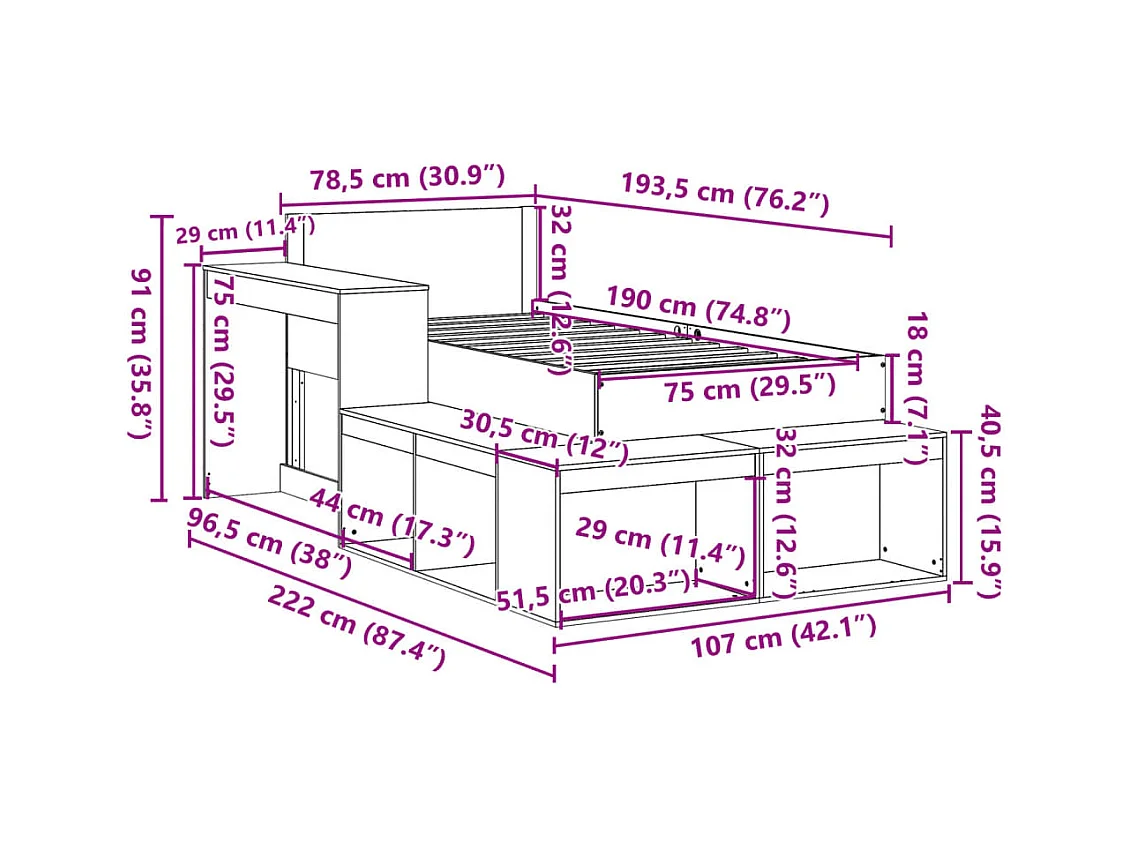 Cadre de lit sans matelas 75x190 cm bois de pin massif