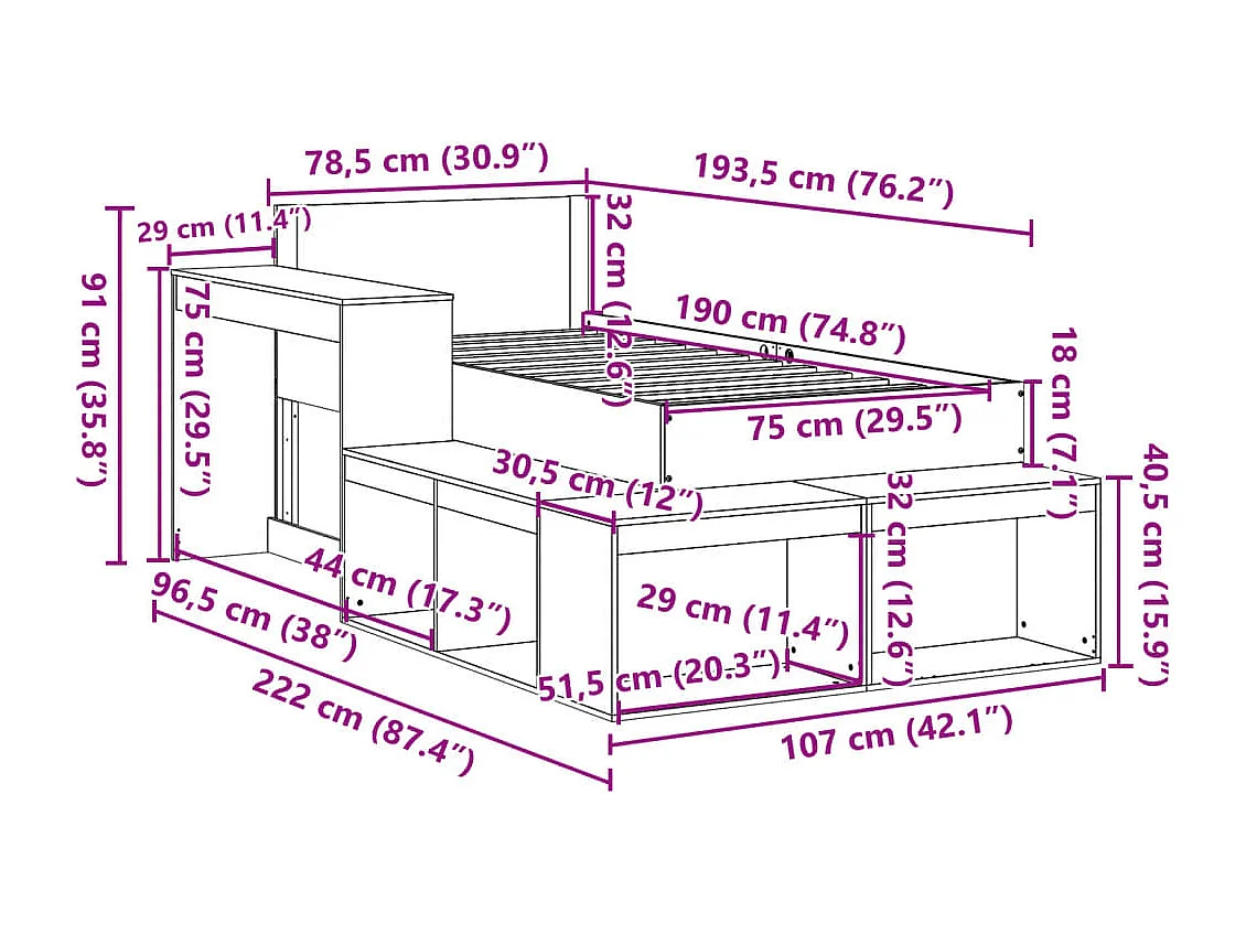 Massivholzbett ohne Matratze 75x190 cm Kiefernholz