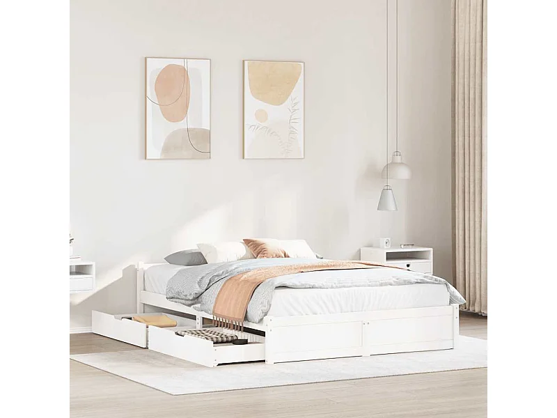 Bedframe zonder matras massief grenenhout wit 135x190 cm