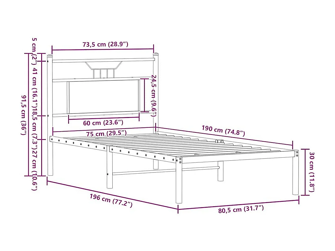 Bettgestell ohne Matratze Sonoma-Eiche 75x190 cm Holzwerkstoff