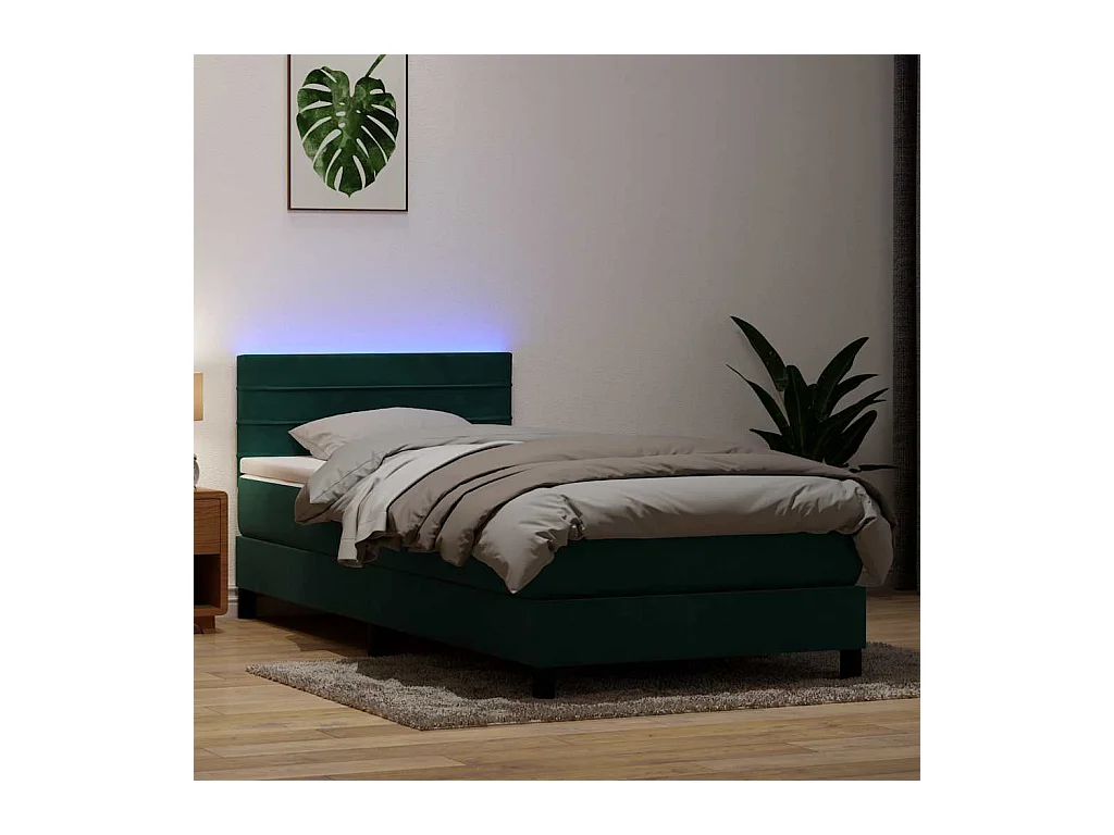 Sommier à lattes de lit et matelas et LED vert foncé 80x220 cm velours