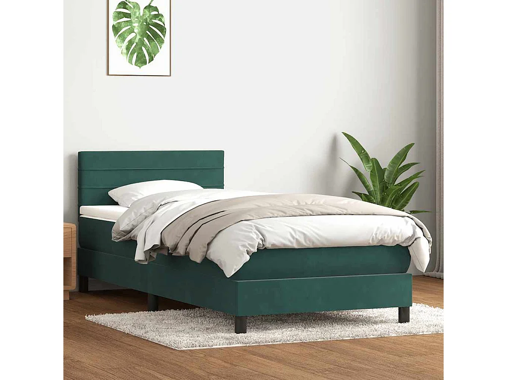 Sommier à lattes de lit et matelas et LED vert foncé 80x220 cm velours