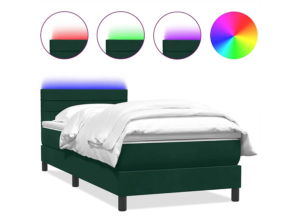 Sommier à lattes de lit et matelas et LED vert foncé 80x220 cm velours