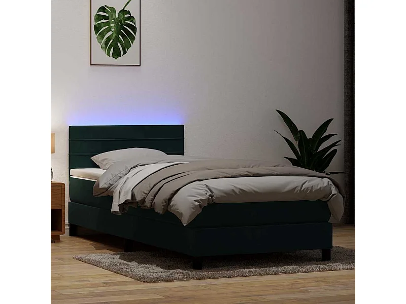 Sommier à lattes de lit et matelas et LED vert foncé 80x220 cm velours