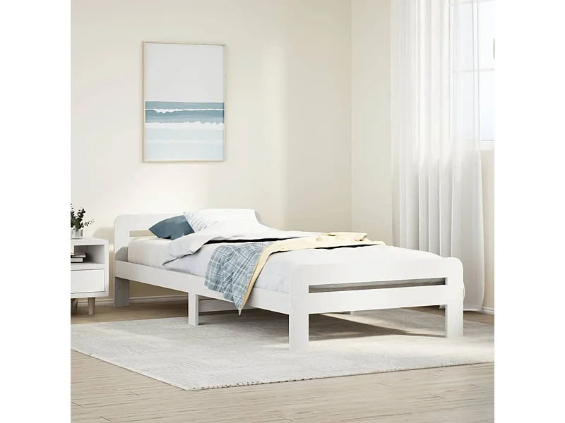 Cadre de lit sans matelas blanc 75x190 cm bois de pin massif