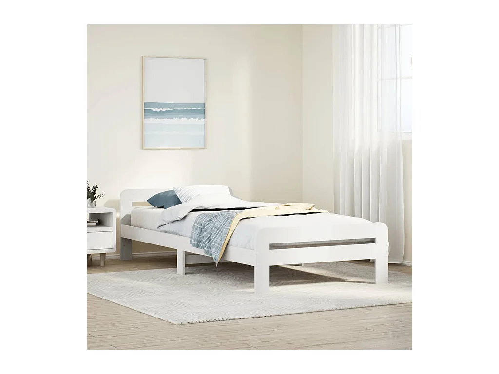 Cadre de lit sans matelas blanc 75x190 cm bois de pin massif