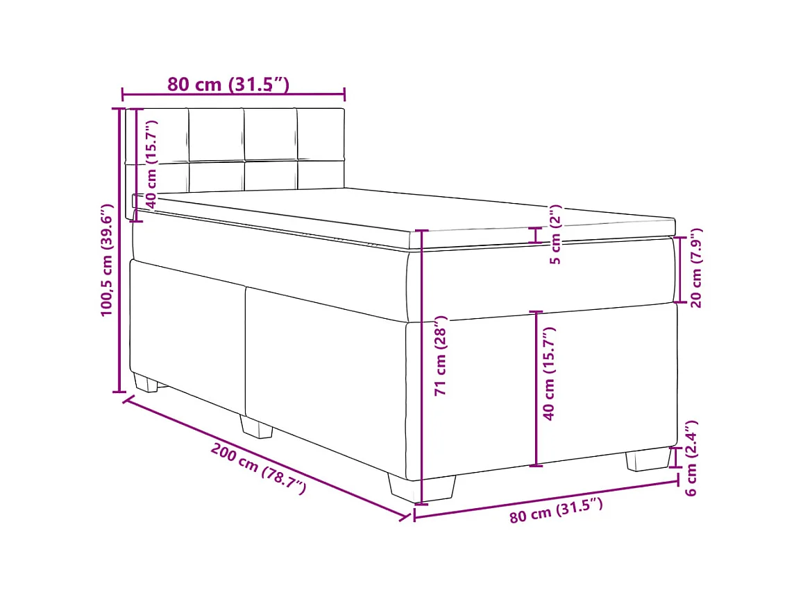 Sommier à lattes de lit avec matelas Gris foncé 80x200 cm Tissu