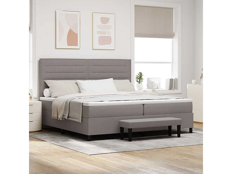 Lit à ressorts avec matelas Taupe 200 x 200 cm tissu