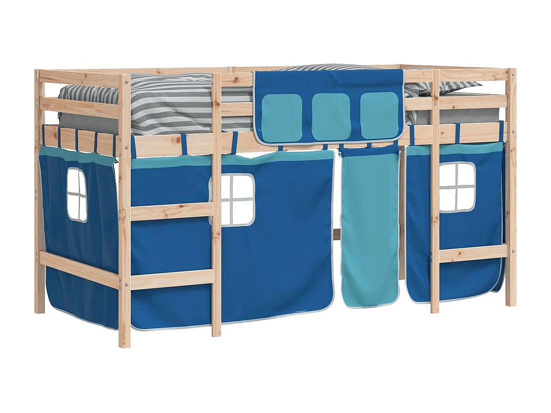 Lit mezzanine enfants avec rideaux sans matelas bleu 80x200cm