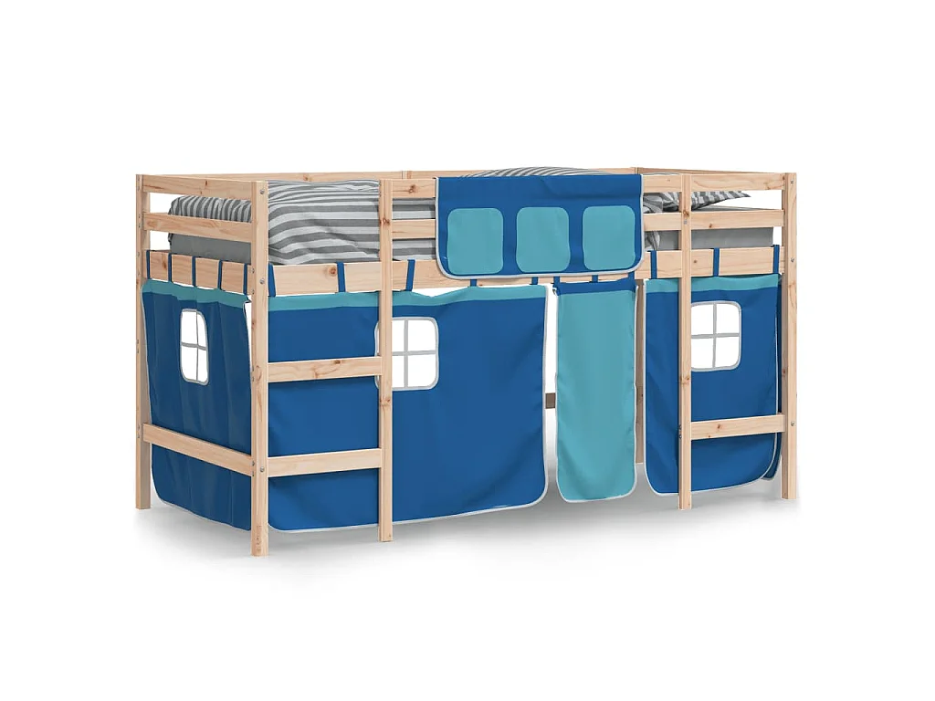 Lit mezzanine enfants avec rideaux sans matelas bleu 80x200cm
