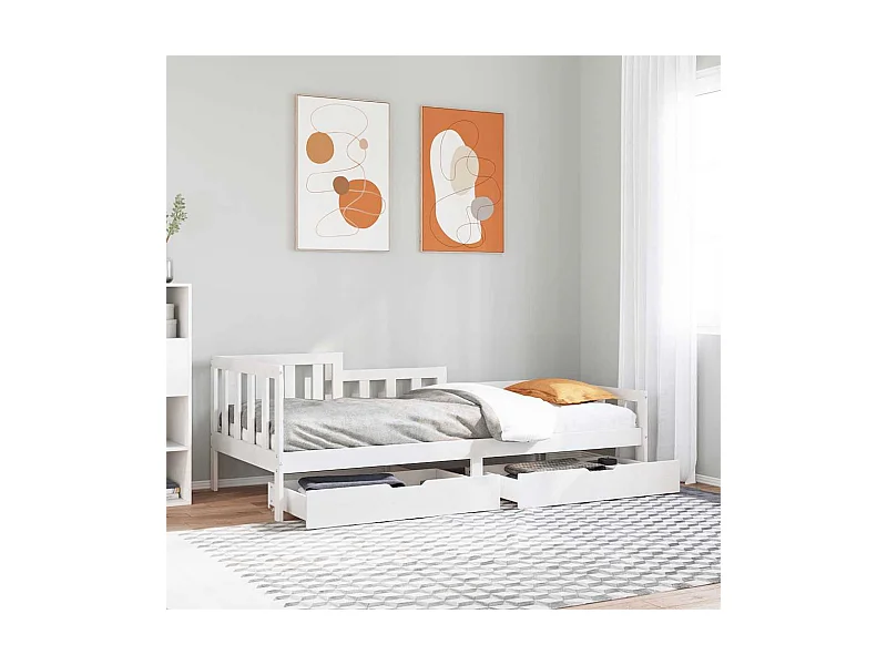 Slaapbank met lades 80x200 cm massief grenenhout wit