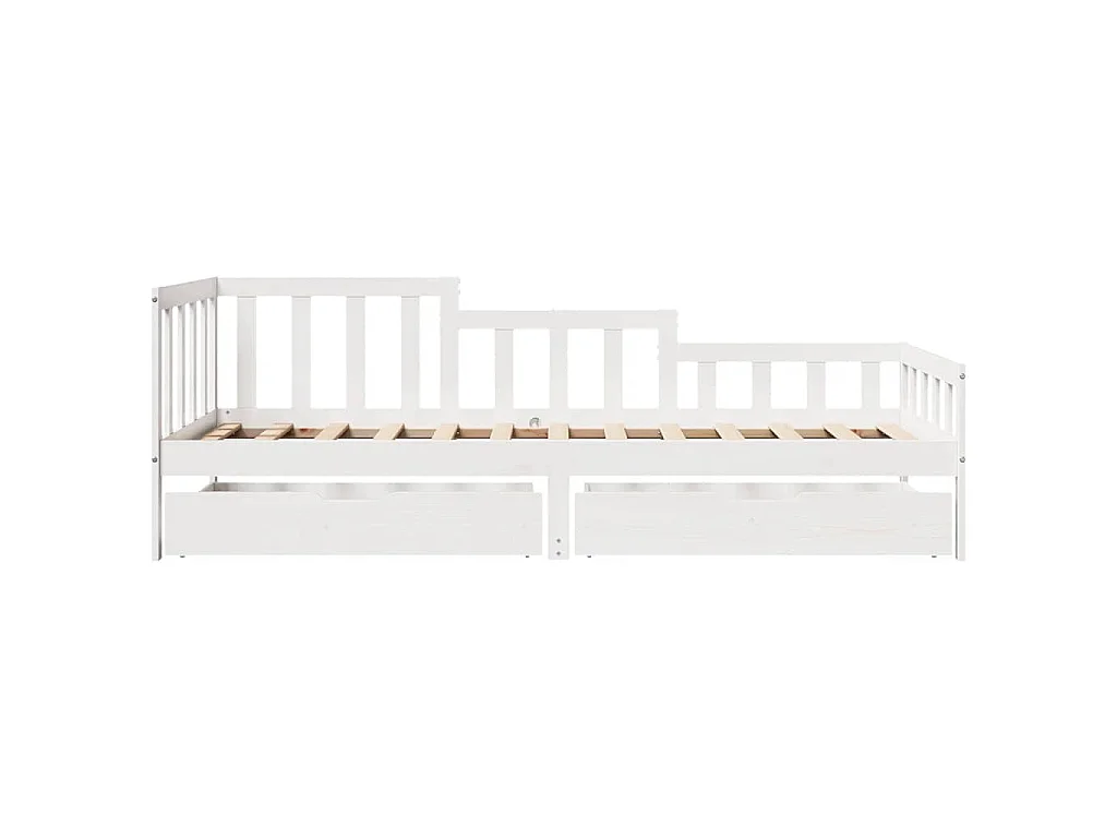 Dormeuse con Cassetti Bianca 80x200 cm Legno Massello di Pino
