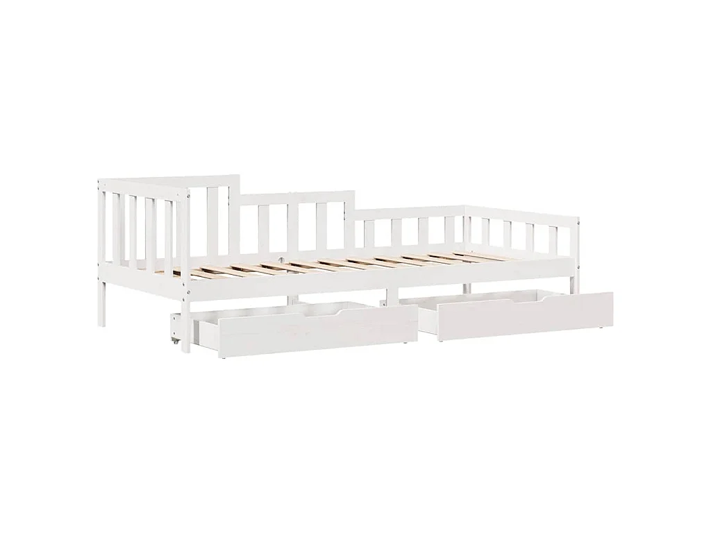 Dormeuse con Cassetti Bianca 80x200 cm Legno Massello di Pino