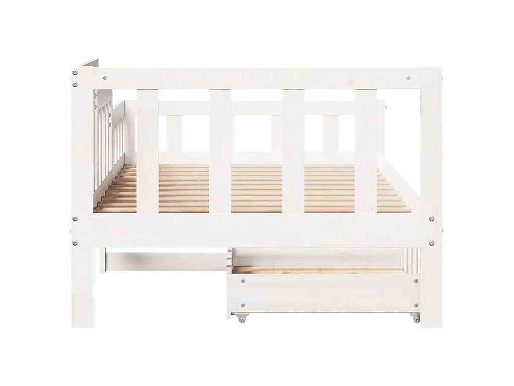 Dormeuse con Cassetti Bianca 80x200 cm Legno Massello di Pino