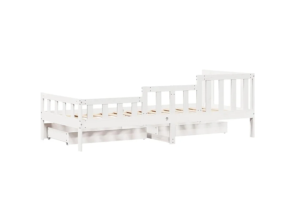 Dormeuse con Cassetti Bianca 80x200 cm Legno Massello di Pino