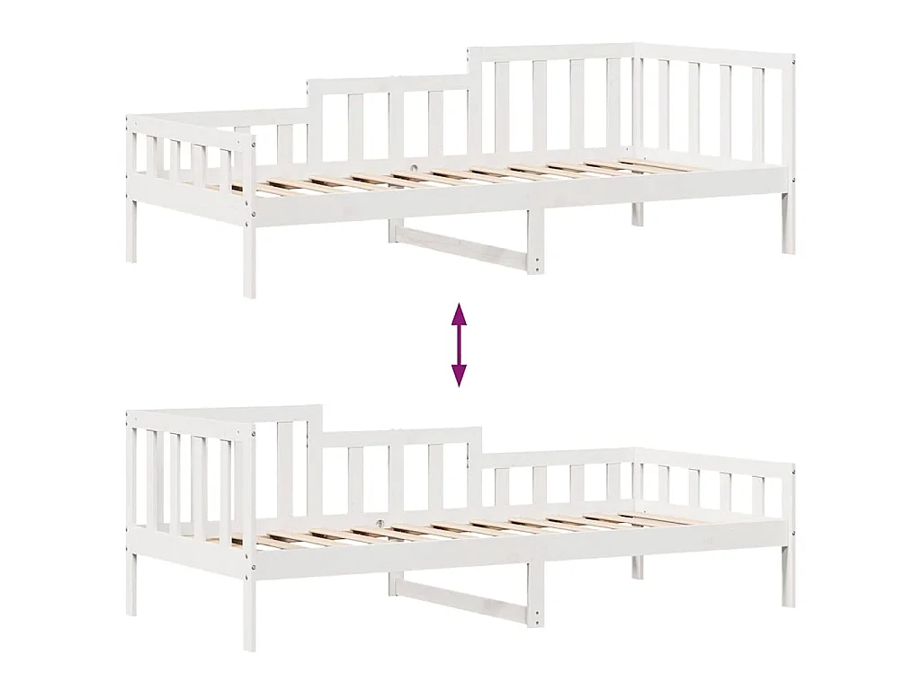 Dormeuse con Cassetti Bianca 80x200 cm Legno Massello di Pino