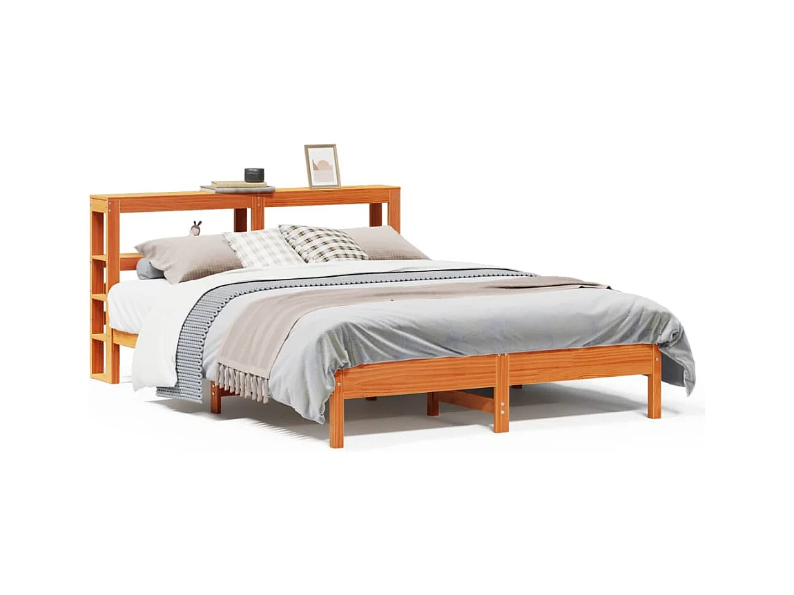 Cama sem colchão 135x190 cm madeira pinho maciça castanho-mel
