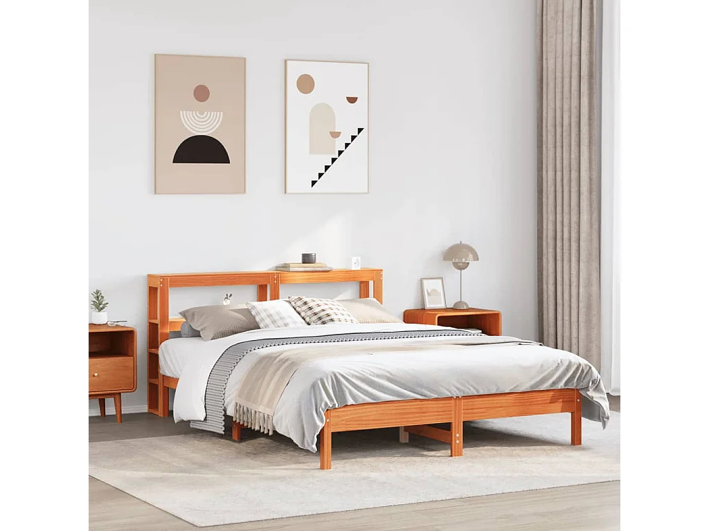 Cama sem colchão 135x190 cm madeira pinho maciça castanho-mel