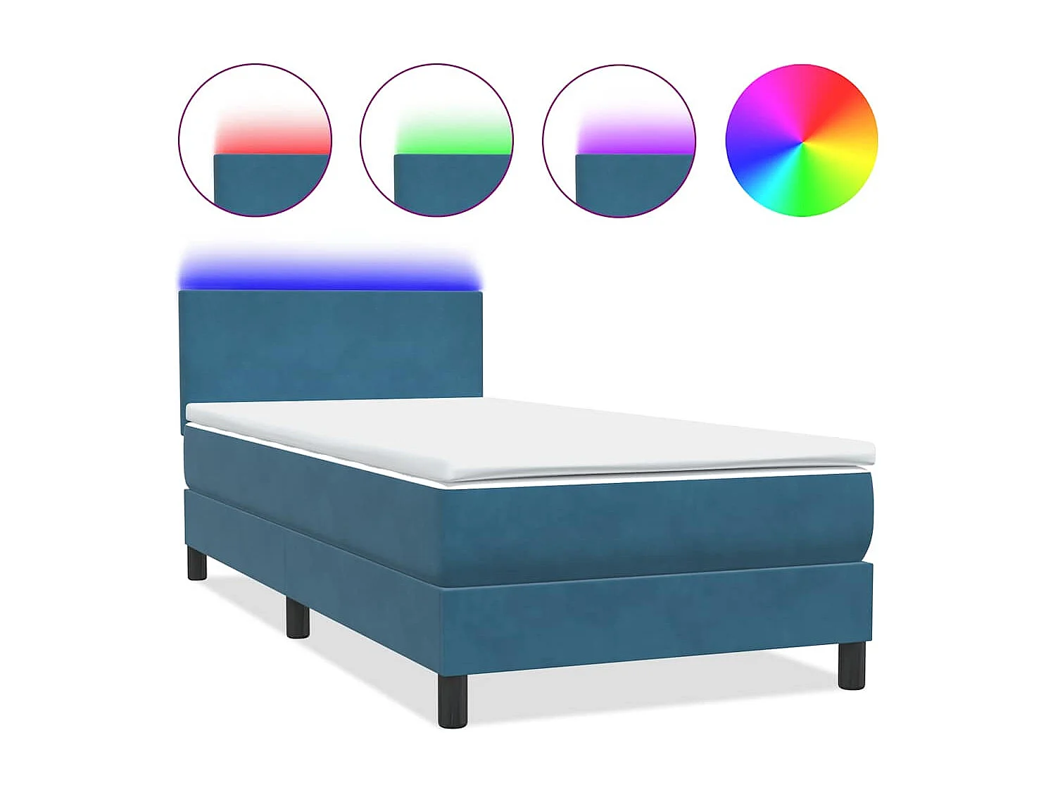 Letto a Molle con Materasso e LED Blu Scuro 80x220 cm Velluto