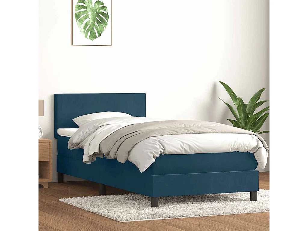 Sommier à lattes de lit et matelas et LED bleu foncé 80x220 cm velours