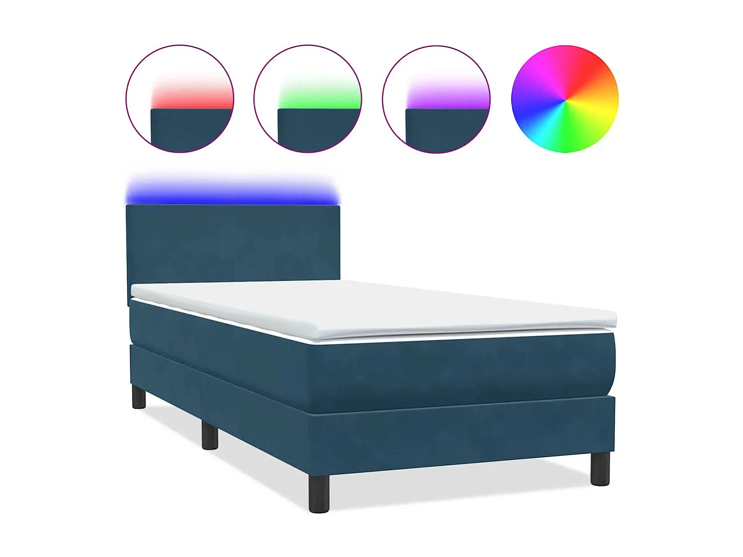 Sommier à lattes de lit et matelas et LED bleu foncé 80x220 cm velours