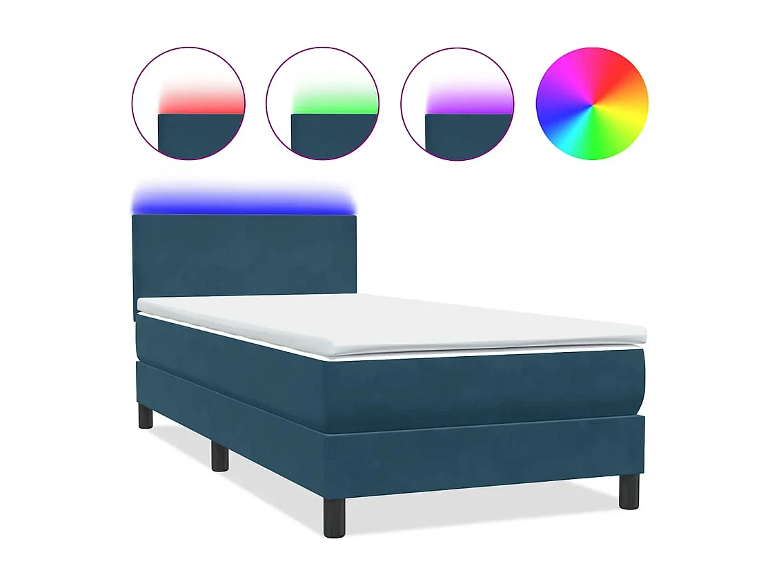 Sommier à lattes de lit et matelas et LED bleu foncé 80x220 cm velours