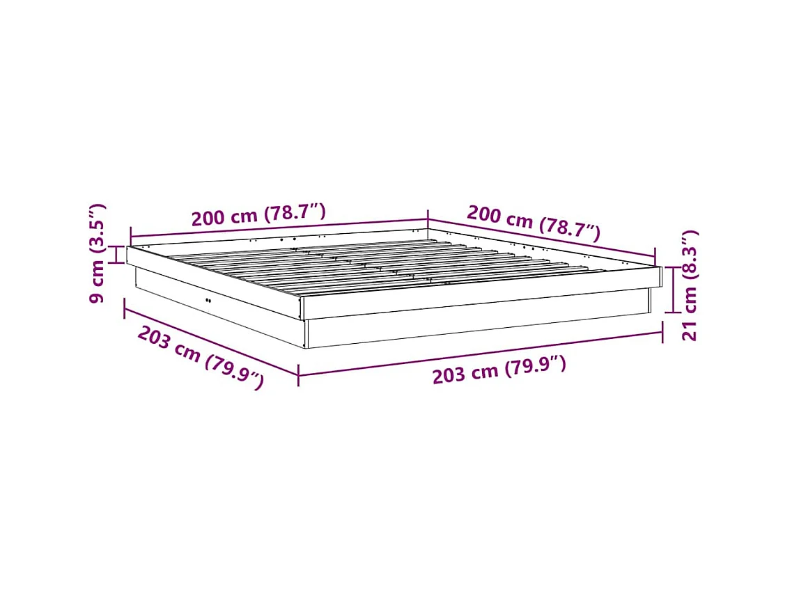 Cadre de lit sans matelas 200 x 200 cm en bois massif de chêne