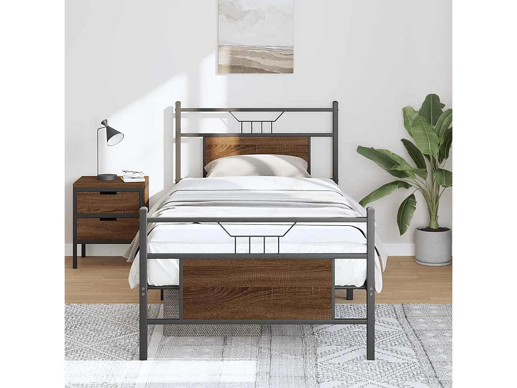 Cadre de lit sans matelas chêne marron 75x190cm bois ingénierie