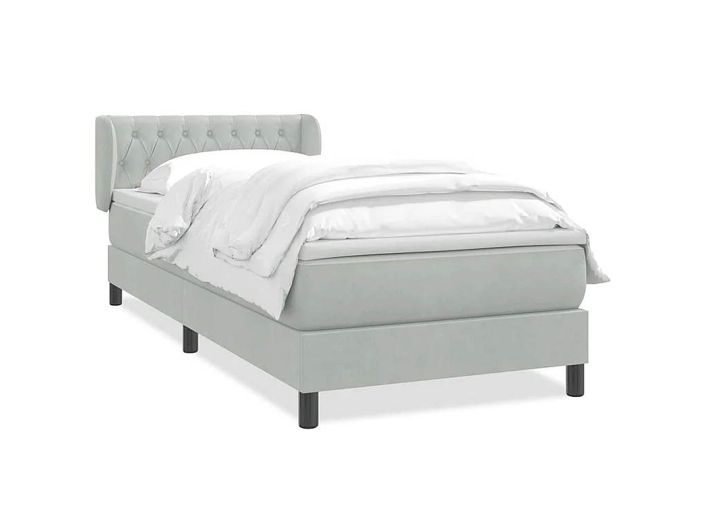 Giroletto a Molle con Materasso Grigio Chiaro 80x220 cm Velluto
