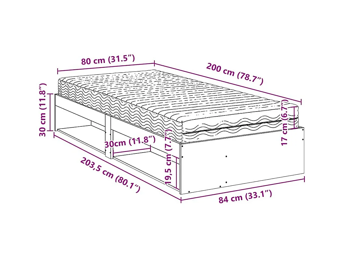 Lit de jour avec matelas blanc 80x200 cm bois de pin massif